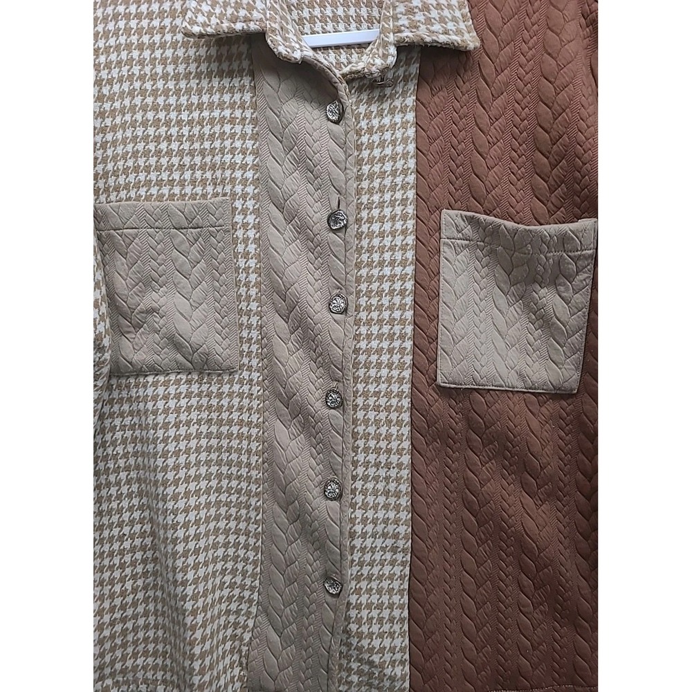 Coyote Textured Houndstooth Patchwork Sweater Jac… - image 8